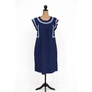 Gap Navy Embroidered Shift Dress  Boho Coastal Chic Minimalist Summer Style